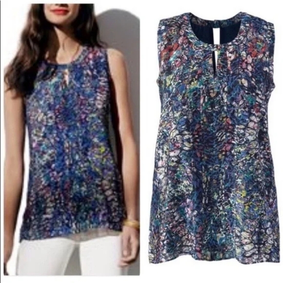 CABI Stained Glass Keyhole Layered Blouse In Medium - Picture 1 of 9